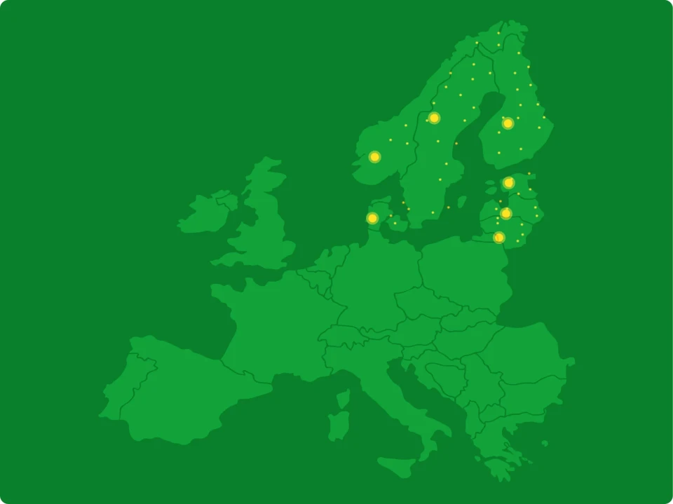 TenderMap map of Europe with highlighted locations